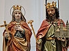 Bunt bemalte Holzskulpturen: Kaiserin Kunigunde und Kaiser Heinrich